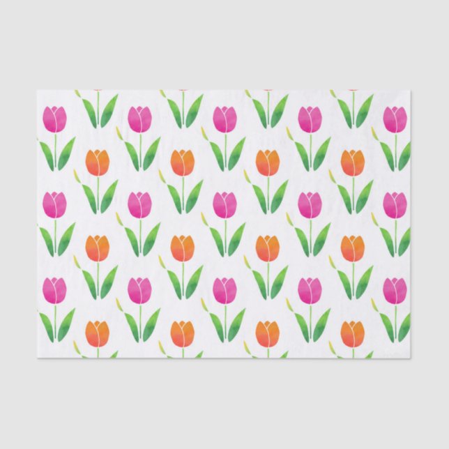 Papier Mousseline Tulipes d'aquarelle rose et orange (Recto)