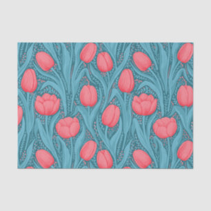 Papier Mousseline Tulipes en bleu et rouge