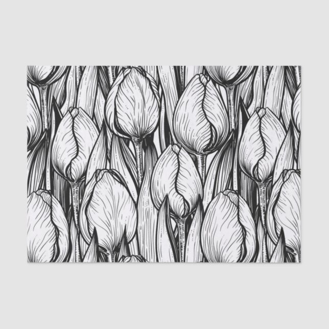 Papier Mousseline Tulipes en noir et blanc (Recto)