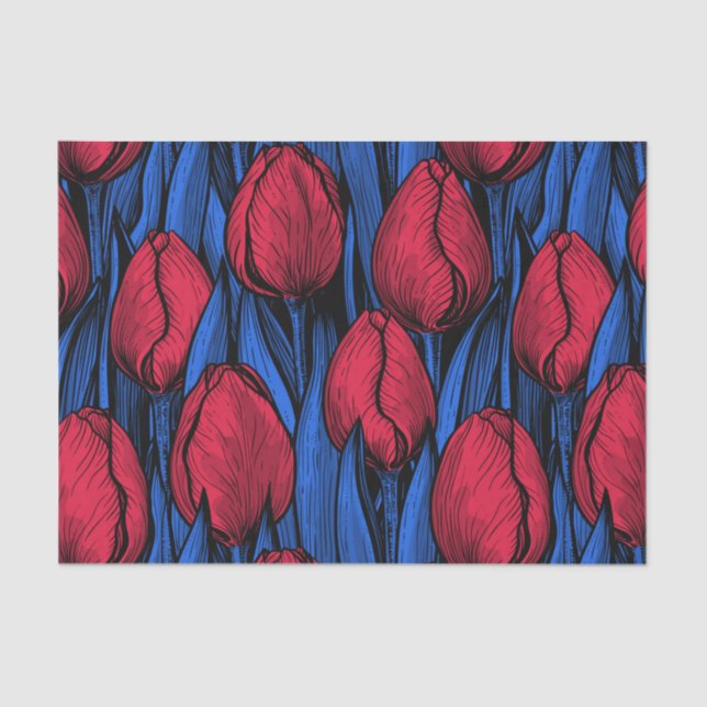Papier Mousseline Tulipes en rouge et bleu (Recto)