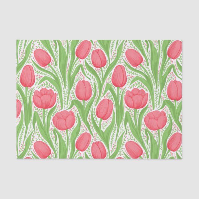 Papier Mousseline Tulipes en rouge et vert (Recto)