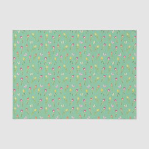 Papier Mousseline Tulipes et papillons Motif vert