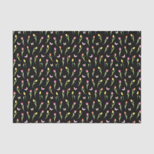 Papier Mousseline Tulipes & Papillons Motif Noir
