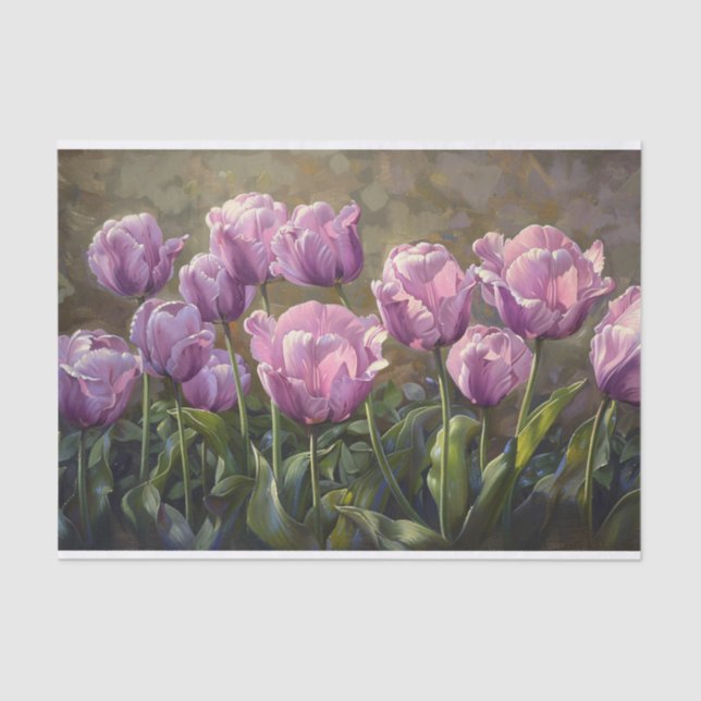 Papier Mousseline Tulipes pourpres Peinture Découpage botanique (Recto)