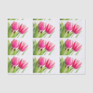 Papier Mousseline Tulipes roses avec Feuille vert photo