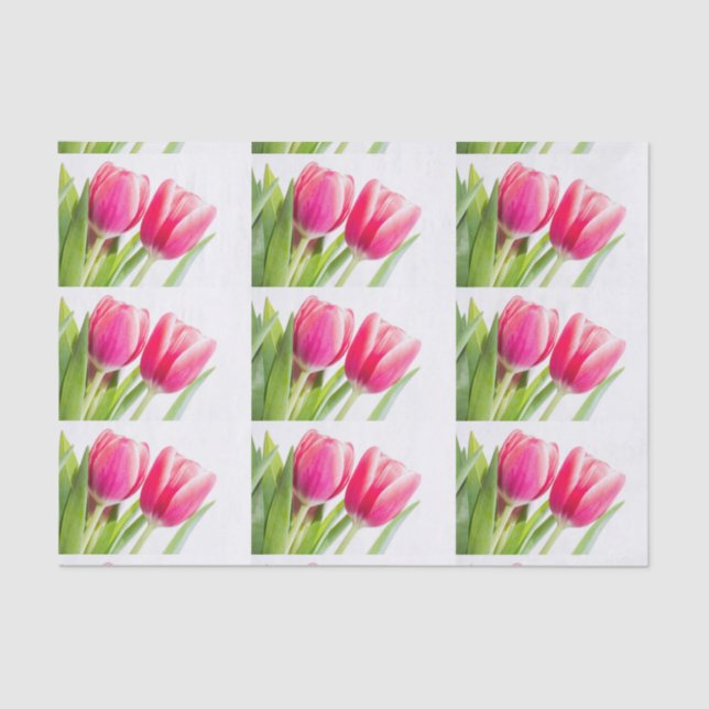 Papier Mousseline Tulipes roses avec Feuille vert photo (Recto)