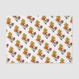 Papier Mousseline Tulipes rouges et fleurs de jonquille jaunes