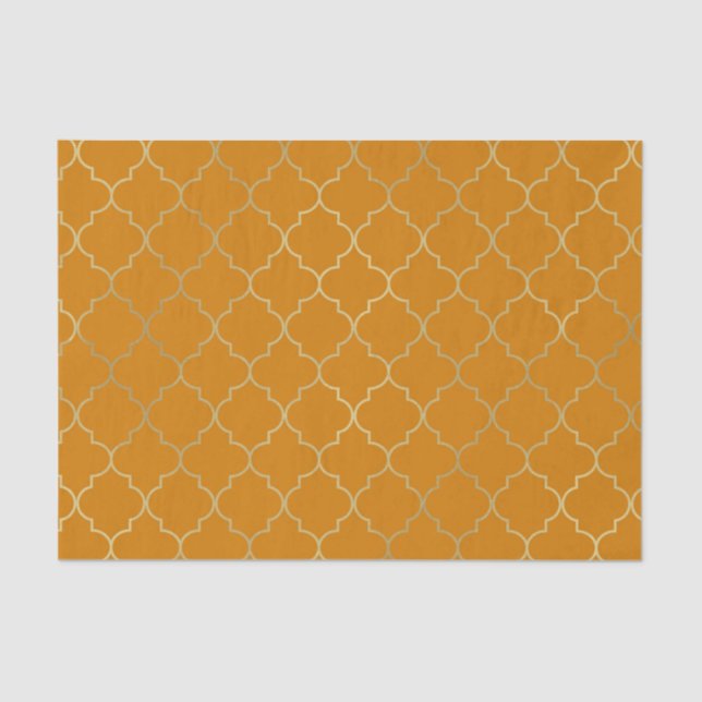 Papier Mousseline Turmeric Jaune & Gold Quatrefoil Motif Party (Recto)