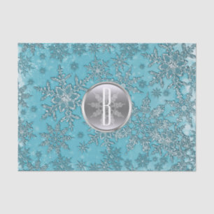 Papier Mousseline Turquoise Aqua Silver Snowflakes Winter Wonderland