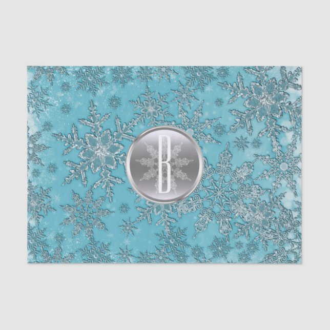 Papier Mousseline Turquoise Aqua Silver Snowflakes Winter Wonderland (Recto)