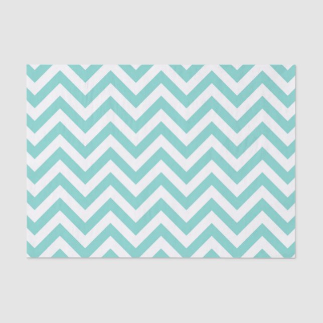 Papier Mousseline Turquoise Aqua White Large Chevron ZigZag (Recto)