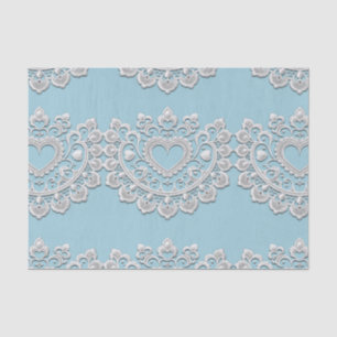 Papier Mousseline Turquoise Bleu Blanc dentelle Coeur Mariage