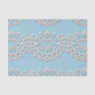 Papier Mousseline Turquoise Bleu Blanc Dentelle Cœur Mariage Nuptial