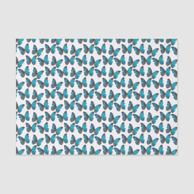 Papier Mousseline Turquoise Blue Rainforest Butteflies Motif (Recto)