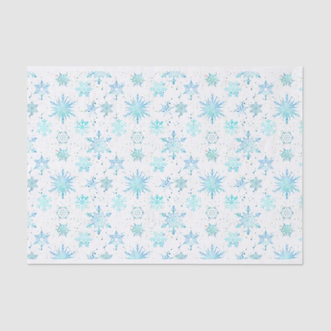 Papier Mousseline Turquoise Blue Snowflakes Aquarelle (Recto)