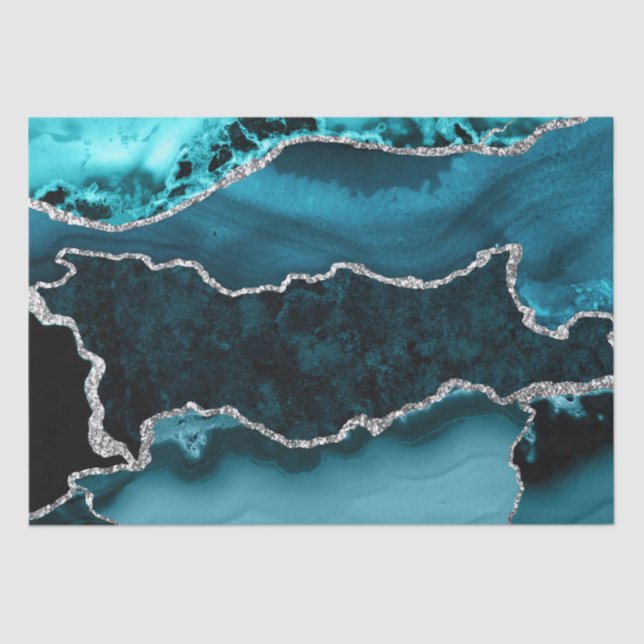 Papier Mousseline Turquoise et Faux Argent Parties scintillant Marbr (Recto)