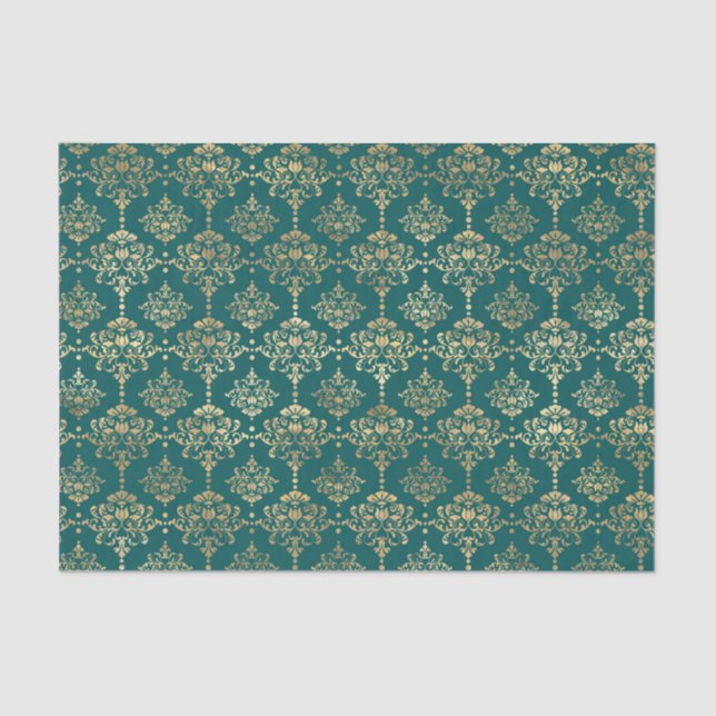 Papier Mousseline Turquoise et Gold Foil Vintage (Recto)