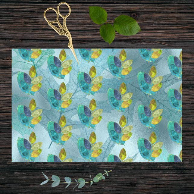 Papier Mousseline Turquoise et or brillant Faux Feuilles d'aquarelle (Créateur téléchargé)