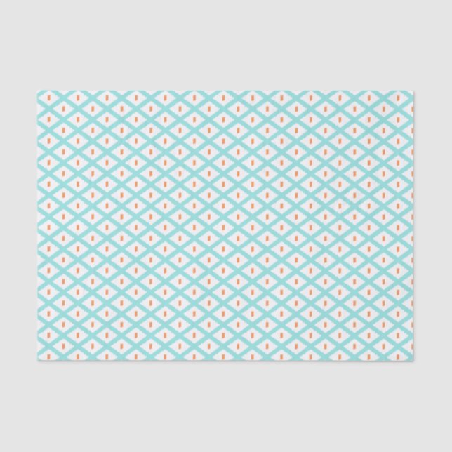 Papier Mousseline Turquoise et Orange Tribal Ikat Motif (Recto)