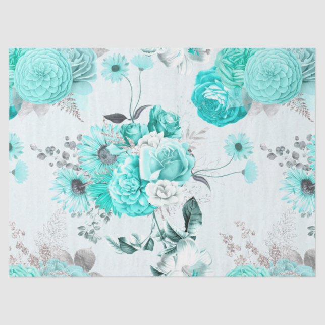 Papier Mousseline Turquoise Floral Series Design 1 (Recto)