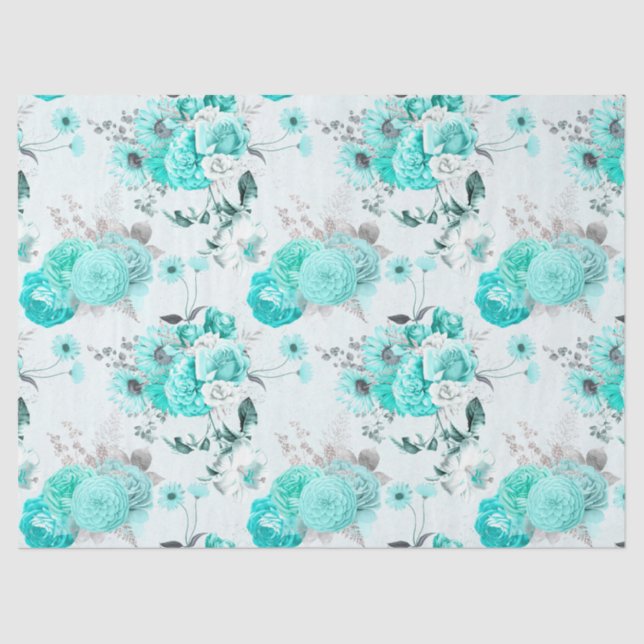 Papier Mousseline Turquoise Floral Series Design 2 (Recto)