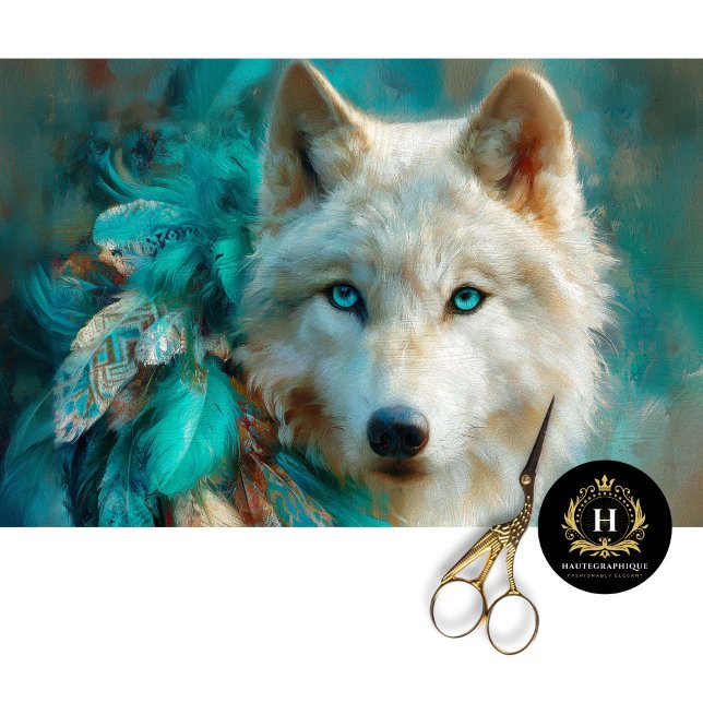 Papier Mousseline Turquoise Lodge Arctic Wolf Portrait (Créateur téléchargé)