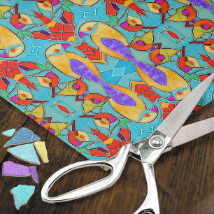 Papier Mousseline Turquoise Lovebird Mosaic - Romantique pour couple
