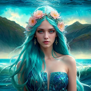 Papier Mousseline Turquoise Mermaid of the Sea decoupage paper v2