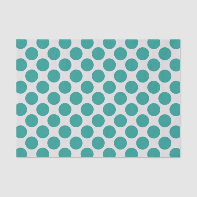 Papier Mousseline Turquoise moderne vert et blanc Grand Pois (Recto)