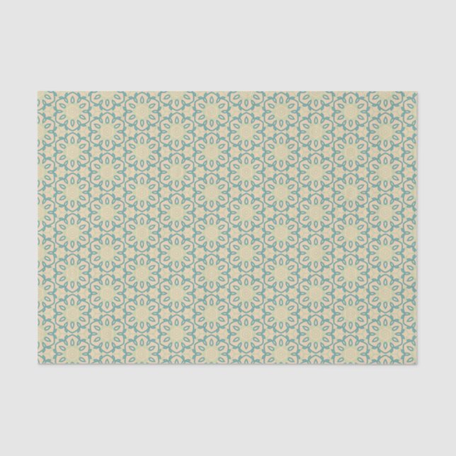 Papier Mousseline Turquoise Pistachio Cream Western Modern Damask (Recto)