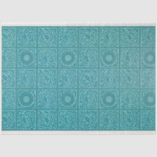 Papier Mousseline Turquoise Tile Motif (par William Morris)