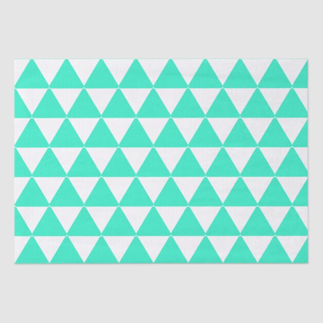 Papier Mousseline Turquoise triangles blanc motif (Recto)