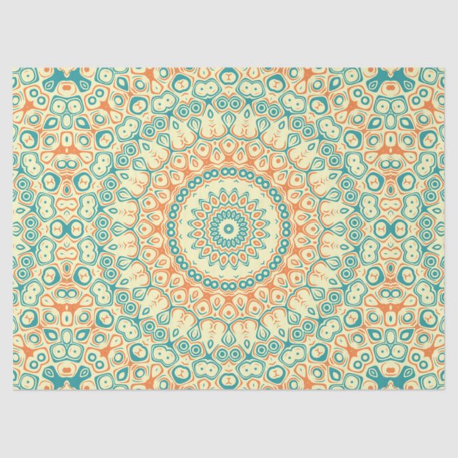 Papier Mousseline Turquoise tropical et Motif Mandala orange (Recto)