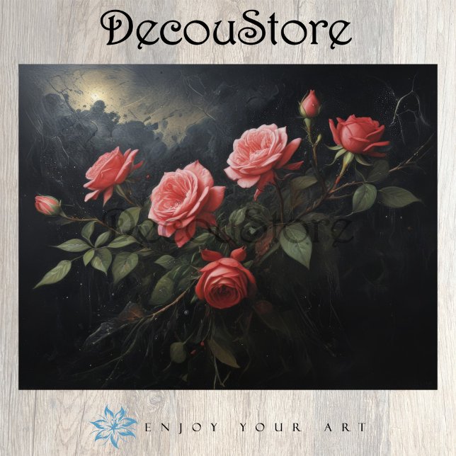 Papier Mousseline Twilight Bloom: Rose Branch Decoupage (Créateur téléchargé)