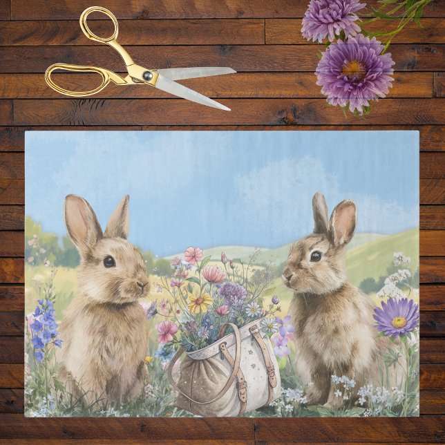 Papier Mousseline Two Bunnies with Wild Flowers Rucksack Easter (Créateur téléchargé)