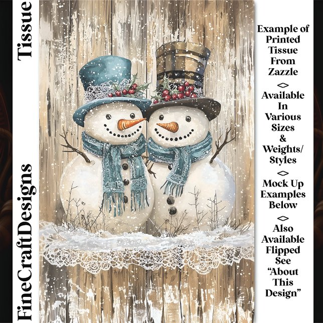 Papier Mousseline Two Cute Country Christmas Snowmen DY9R Decoupage (Créateur téléchargé)