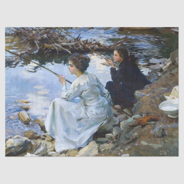 Papier Mousseline Two Girls Fishing par John Singer Sargent (Recto)