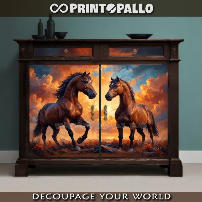 Papier Mousseline Two majestic horses in the light of the sunset. (Créateur téléchargé)