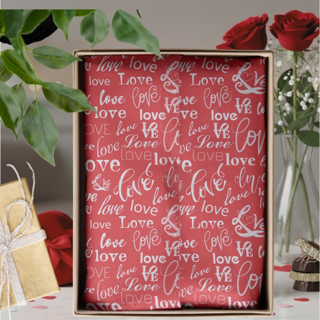 Papier Mousseline Typographie d'amour rouge blanc Saint-Valentin (Créateur téléchargé)