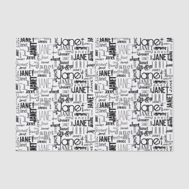 Papier Mousseline Typographie de nom personnalisée Noir Word Cloud (Recto)