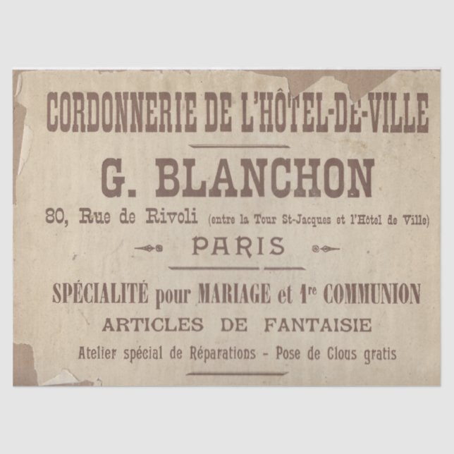 Papier Mousseline Typographie française déchiquetée Découpage Paris  (Recto)