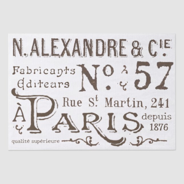 Papier Mousseline Typographie française vintage Découpage (Recto)