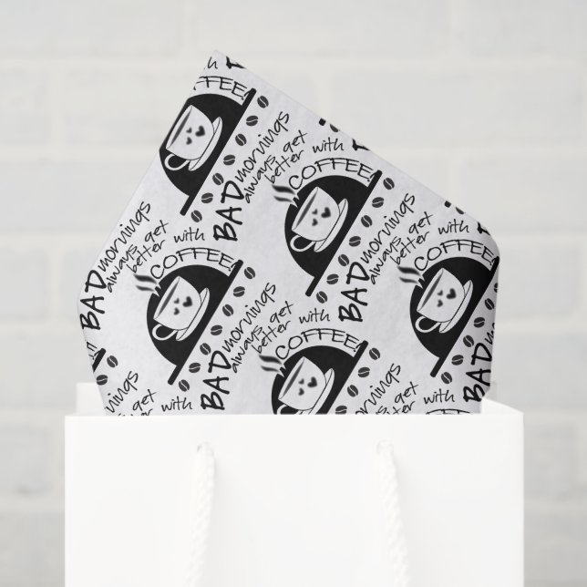 Papier Mousseline Typographie | Les Matins S'Améliorent Avec Le Café (Sac cadeau)