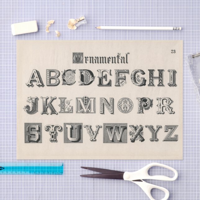 Papier Mousseline Typographie Ornementale Antique  (Artisanat)