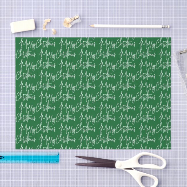 Papier Mousseline Typography Green Merry Christmas (Artisanat)