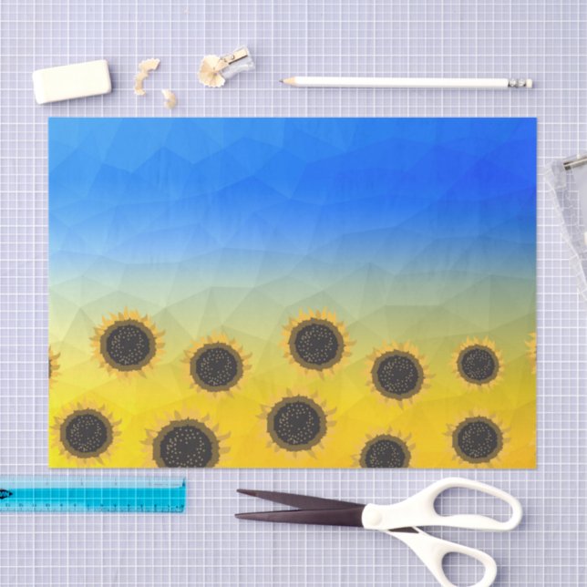 Papier Mousseline Ukraine jaune bleu géométrie maillage motif Fleurs (Artisanat)