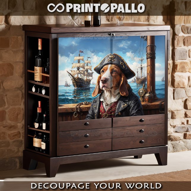 Papier Mousseline Un basset pirate hound marine peint avec galion (Créateur téléchargé)