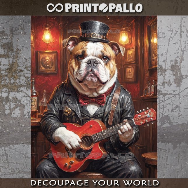 Papier Mousseline Un bulldog steampunk jouant de la guitare au pub - (Créateur téléchargé)