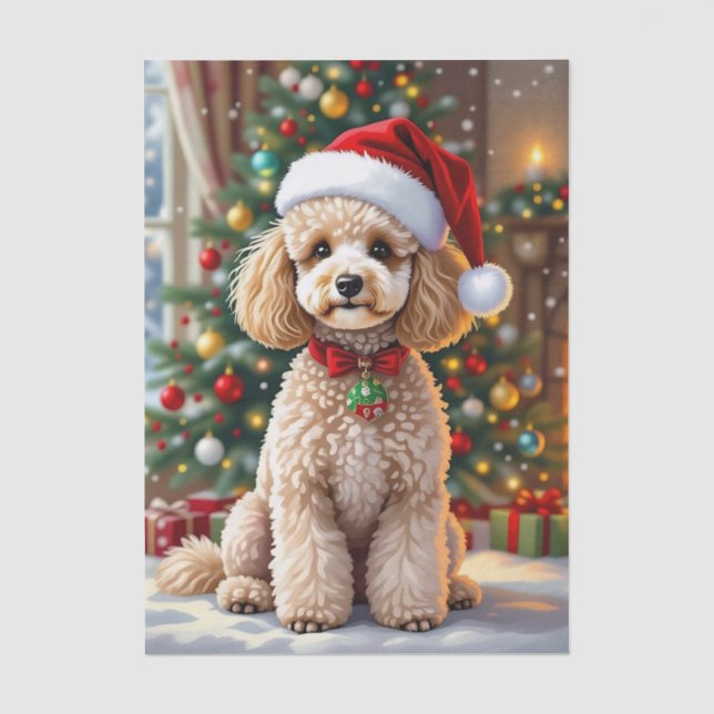 Papier Mousseline Un Caniche Festif de Noël Mignon   (Recto)
