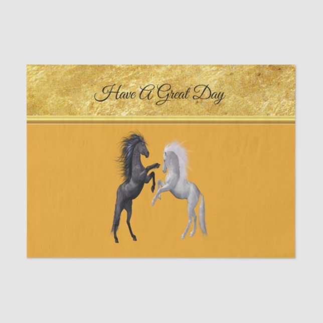 Papier Mousseline Un cheval noir et blanc qui se bat (Recto)